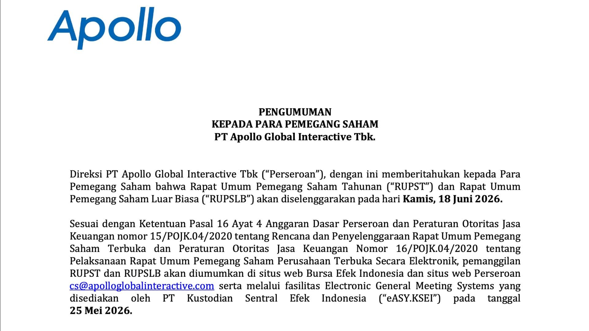 Pengumuman RUPS